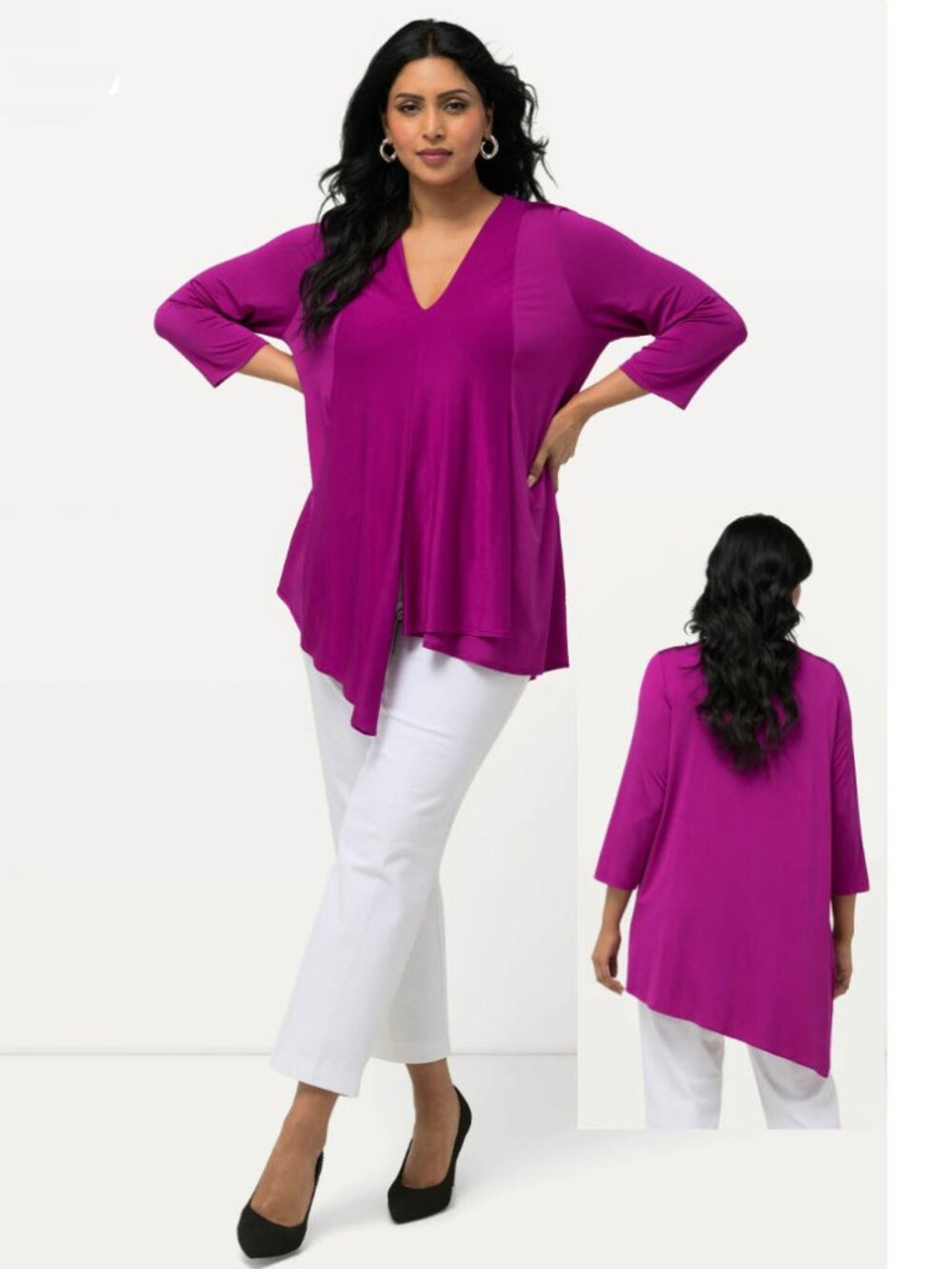 Joseph Ribkoff Magenta V-Neck Tunic Blouse Layered Asymmetrical Size 20